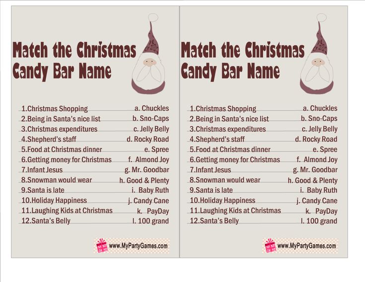Free Printable Match The Christmas Candy Bar Name Game Christmas Free Printable Match The Christmas Candy Bar Name Game Christmas
